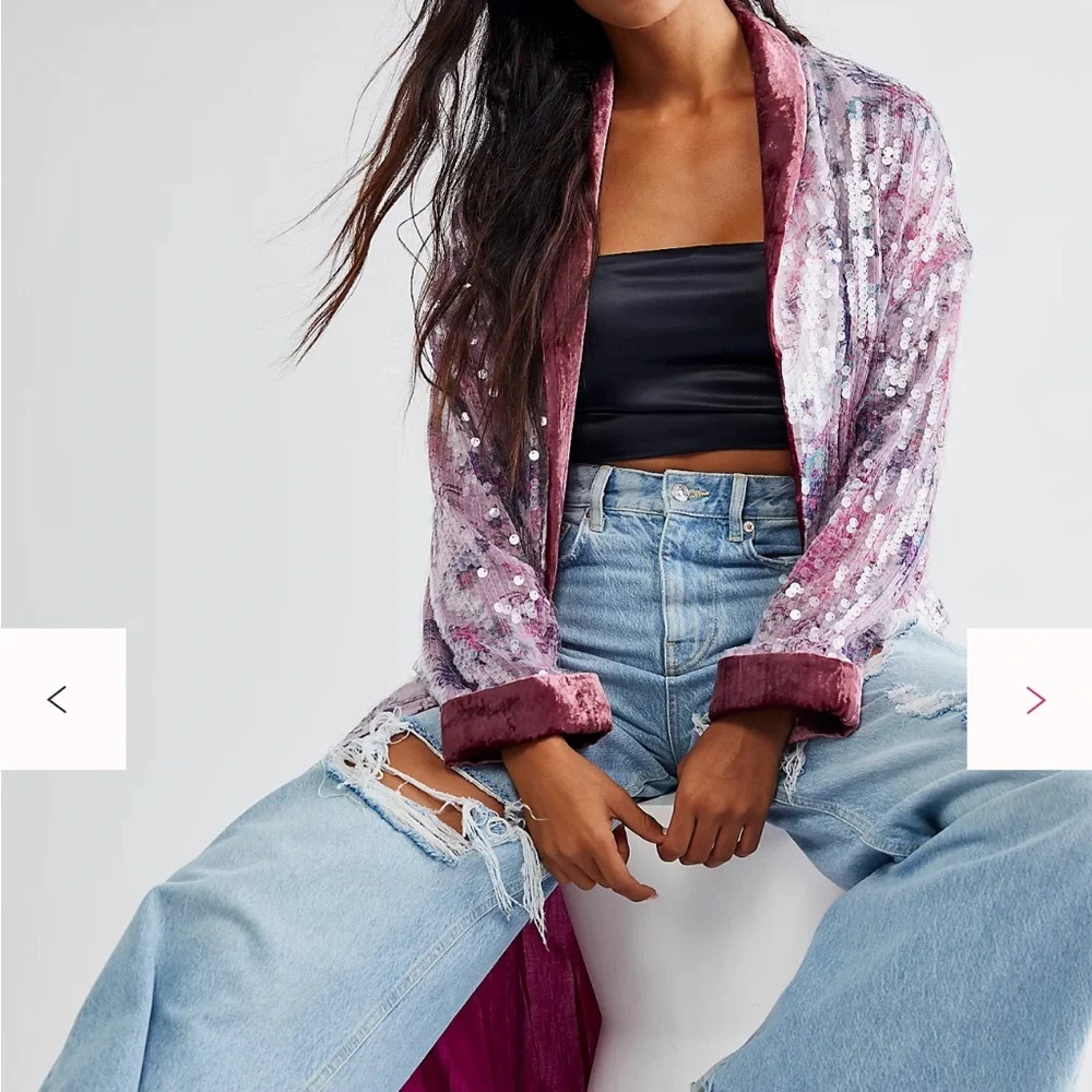 Free People Fuchsia Sequin Jacket S - Picture 7 of 7